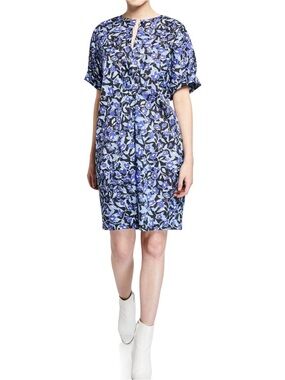 Christian Wijnants Diri Floral Cotton Dress Size 44 US 12 Blue Purple Floral